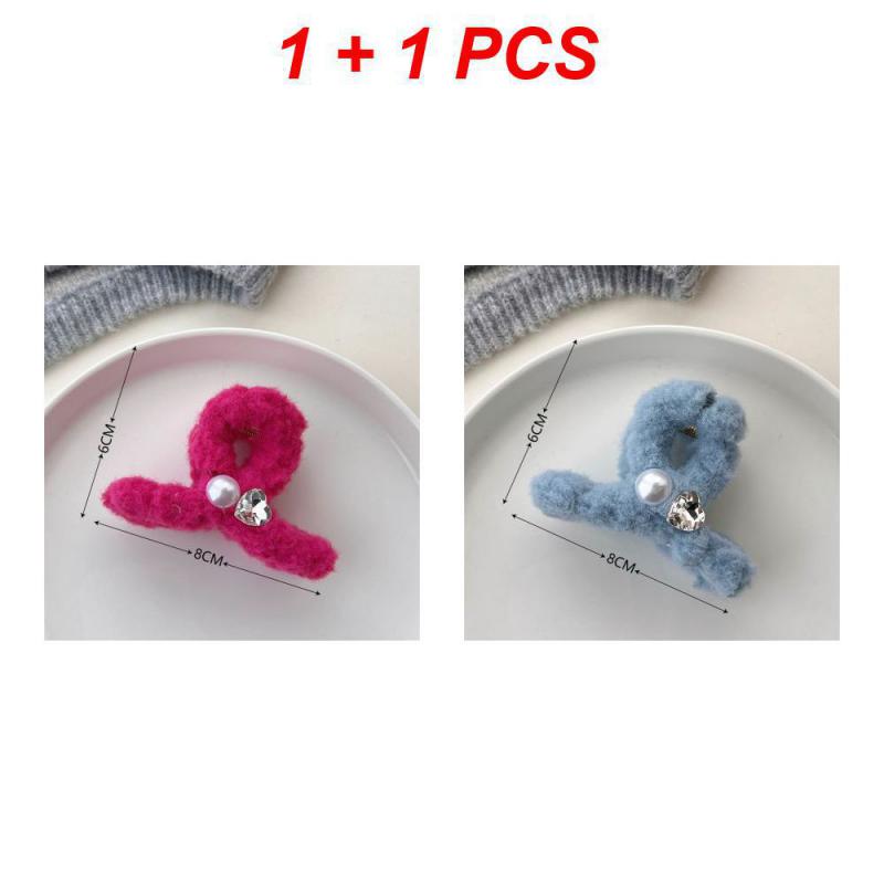 1/2/3Pcs Plush Heart Hair Clips For Women Autumn Winter Fur Hair Crab Clip Elegant Shark Hair Claws Headwear Hair Accessories