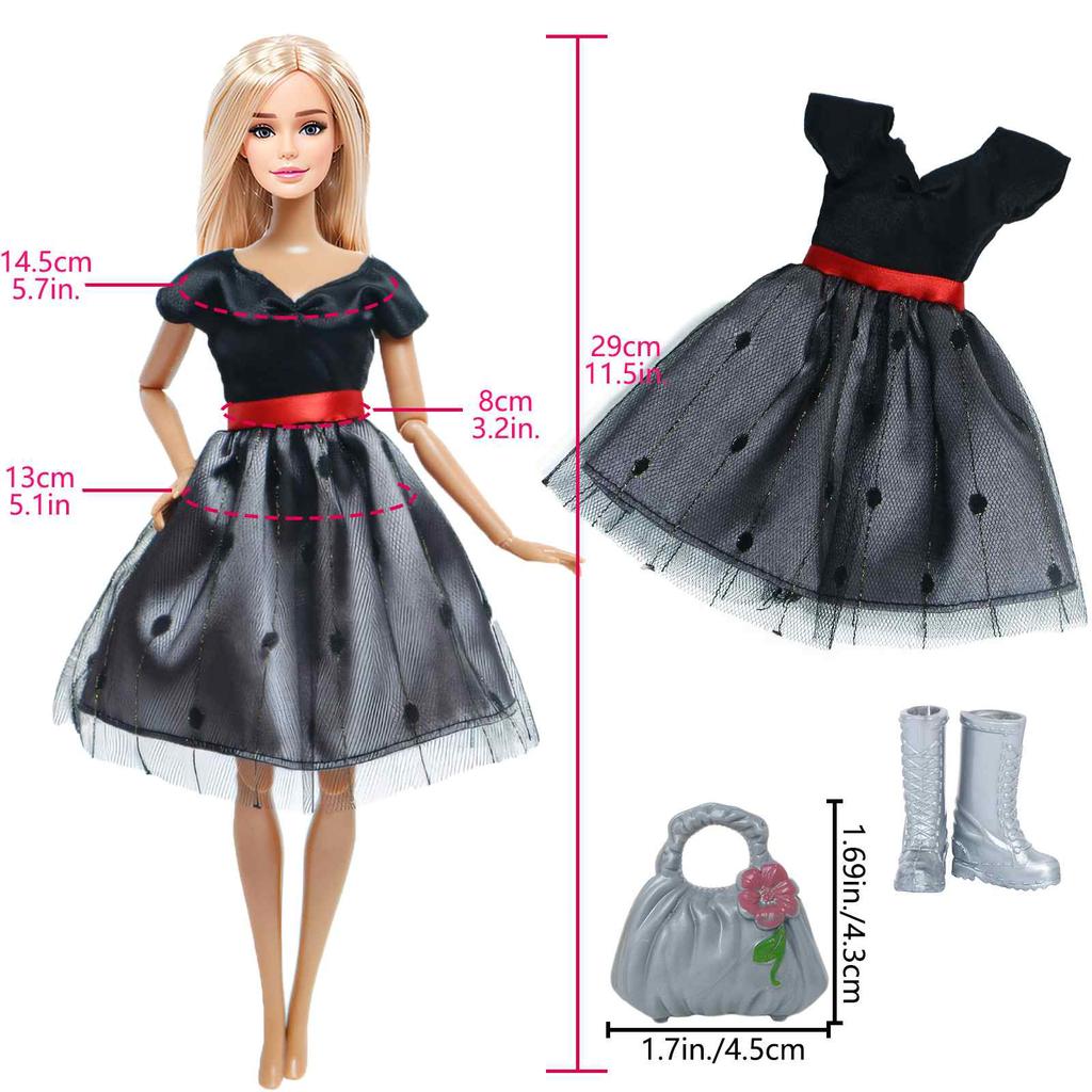 11 PCS/Set Doll Clothes for Barbie Doll 30cm Doll Accessories Dress Skirts Hangbag Shoes Boots Kids Toy Gifts
