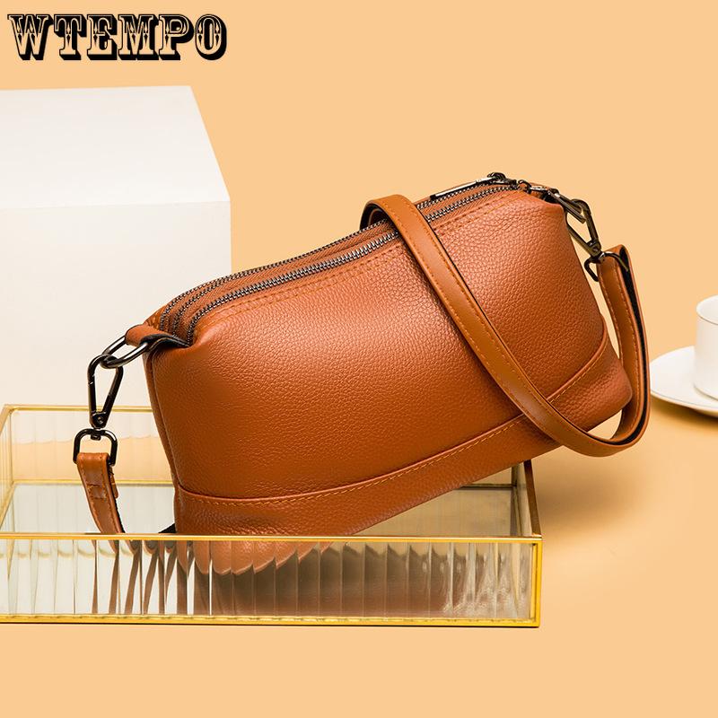 Echtes Leder, leuchtend rot, schicke Umhängetasche für Damen – modische Volltonfarbe mit Reißverschluss, Polyesterfutter