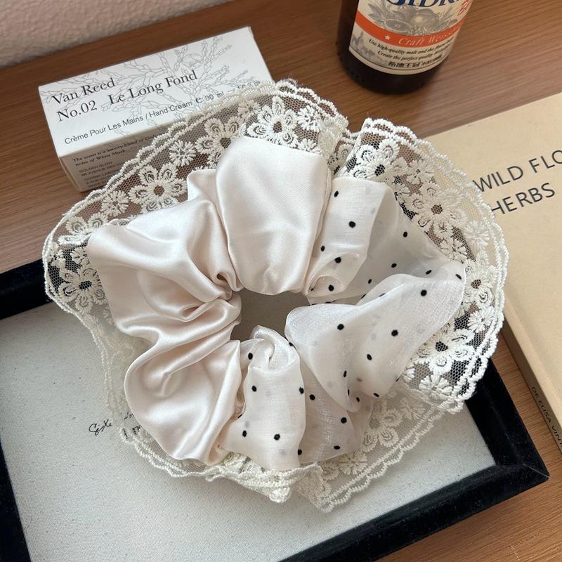 1pc French Style Simple and Sweet Lace Lace with Heart-shaped Polka Dots, Large Intestine Headband, Elegant Temperament