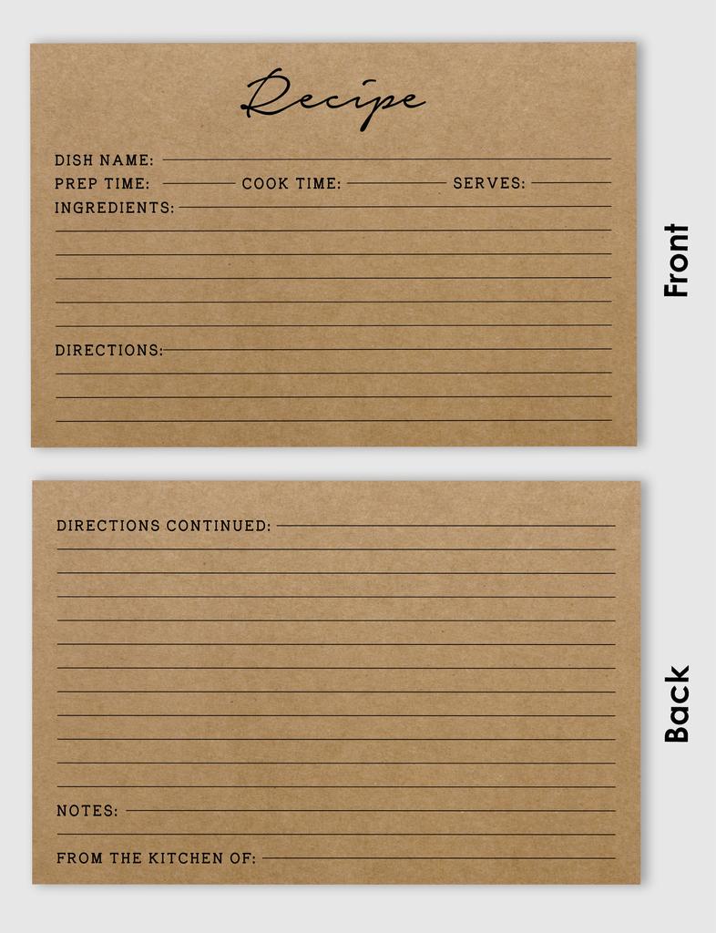 Inkdotpot 4x6 Inch Recipe Cards (Set of 50) , Thick Double Sided Premium Card Stock- Modern Style Kraft Recipe Notecards
