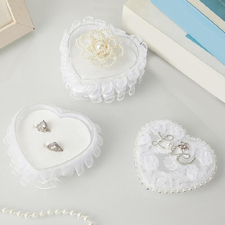 Romance Lace Wedding Rings Holder Heart Shape Fingerring Box For Bridal Party Formal Occasion Jewelry Gift Display
