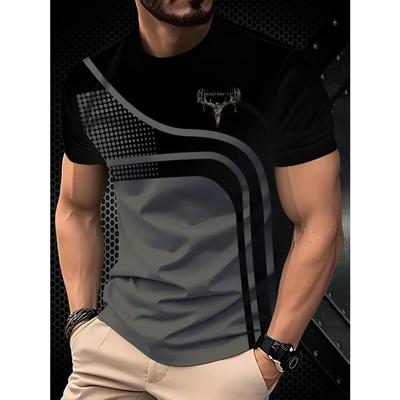 Męski T-shirt z nadrukiem geometrycznym - Krótki rękaw, Okrągły dekolt, Wzór 3D, Oddychający poliester, Idealny do noszenia na co dzień lub na formalne okazje