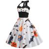 Women Casual Fashion Sleeveless V-neck Button Printed Halloween Dress