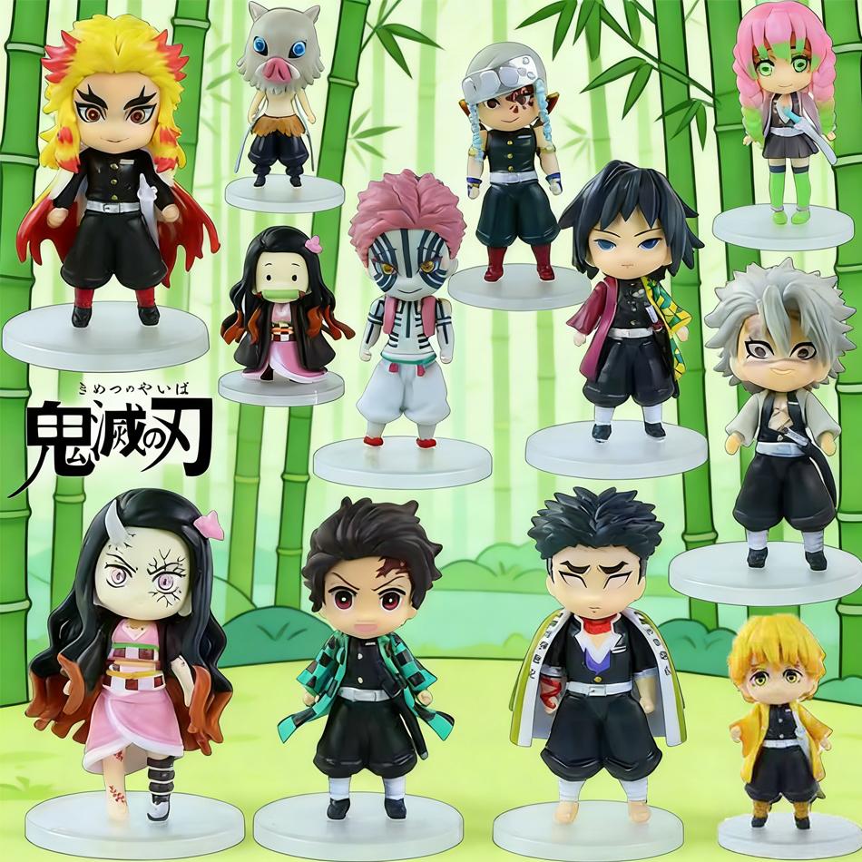 Demon Slayer 6 Pezzi 9cm Figure Chibi Tanjirou Nezuko Modello Anime Giocattolo Regalo di Natale Ornamento da Scrivania per Bambini