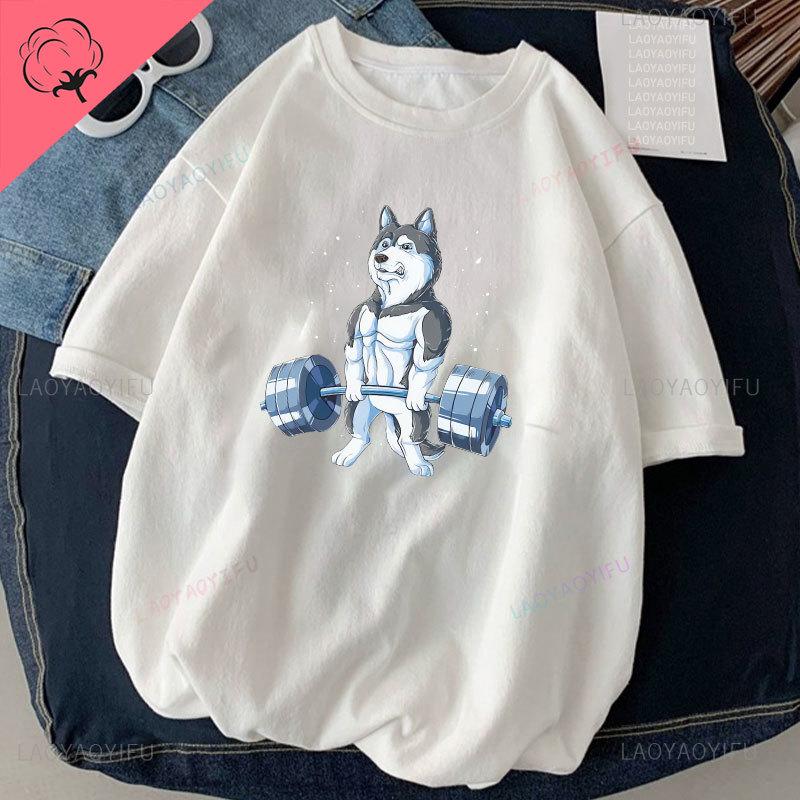 Cat Weightlifting Printed T-shirt Work Out Funny Gym Design Sticker Graphic High Quality Cotton T Shirts Men Clothing Camisetas