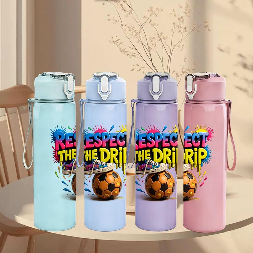 1PC Happy Birthday Soccer Theme Print 750ml Color Plastic Sports Water Bottle Leakproof Flip Straw Lid Suitable for Sports Office Home Use
