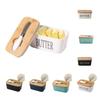 High-quality Ceramic Butter Box with Round Wooden Covers Porcelain Butter Holder  Household