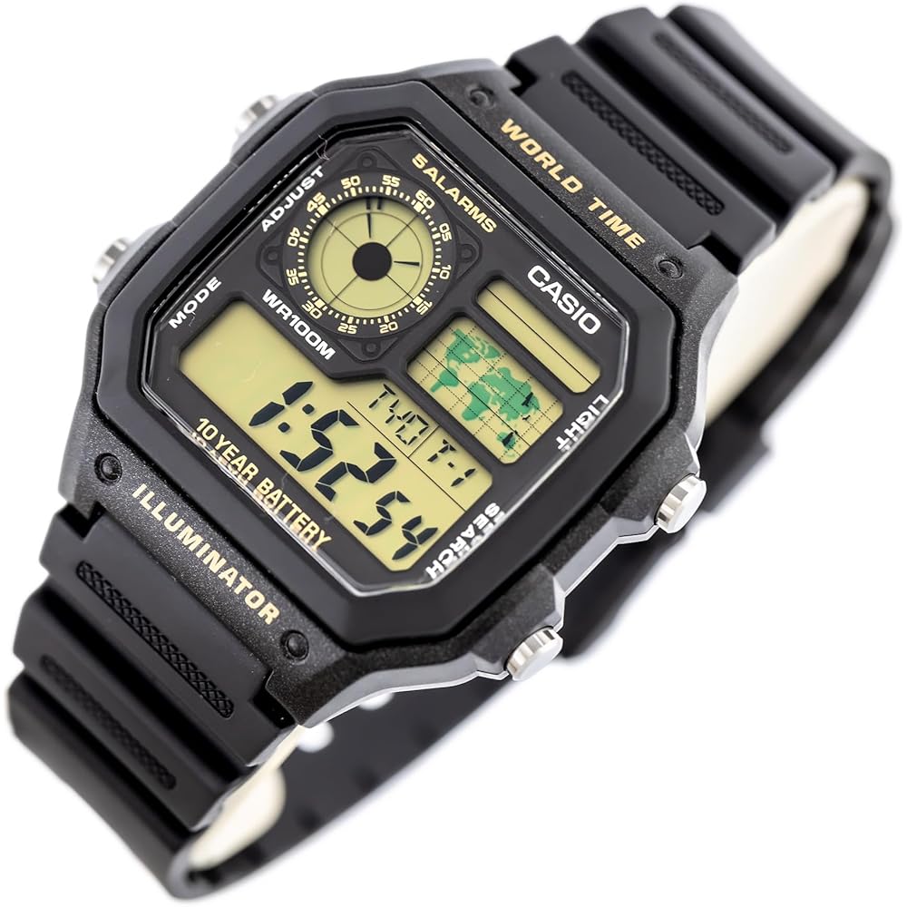 Casio Standard AE-1200WH-1B Men's Watch Black Resin Strap Water Resistant Analog Digital