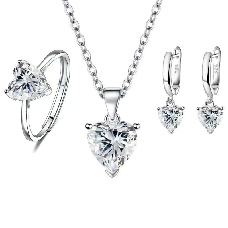2026 Zircon Ear Buckle Women s Ring, Heart-shaped Pendant Necklace, Three-piece Set, Love Earrings. 45CM