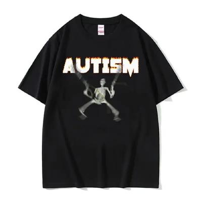 Autistisch Lustiges Skelett Meme Grafik T-Shirt Herren Mode Gothic Retro T-Shirts Männlich O-Ausschnitt Übergroß Kurzarm T-Shirt Unisex