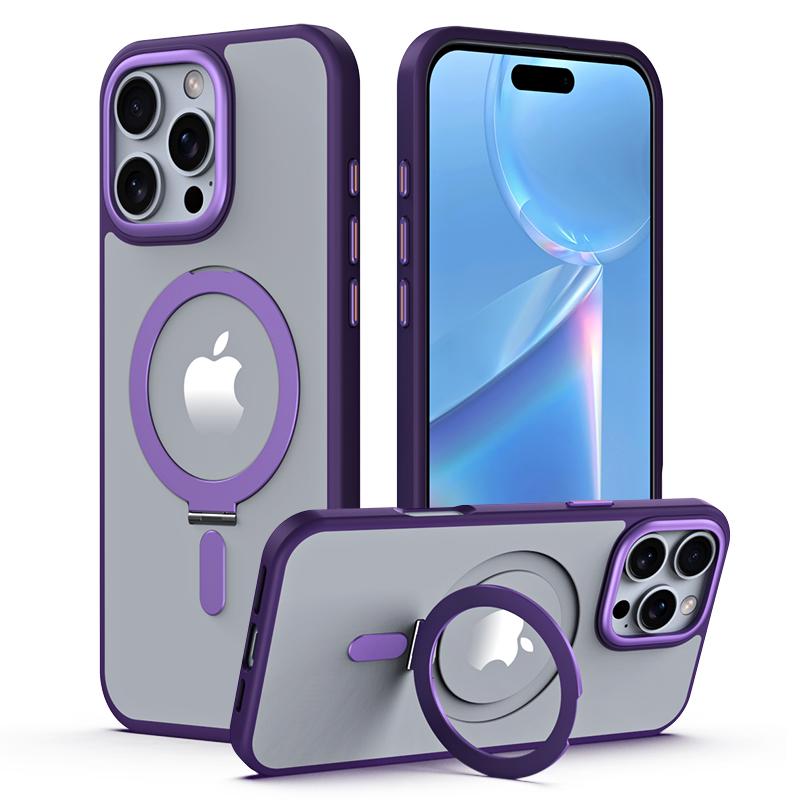 

For iPhone 16 Pro Magnetic Case Anti-Drop TPU+Acrylic Kickstand Phone Cover Purple