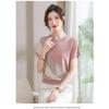 Women Summer New Ice Silk Round Neck Short Sleeve T Shirt Elegant Loose Thin Knit Top