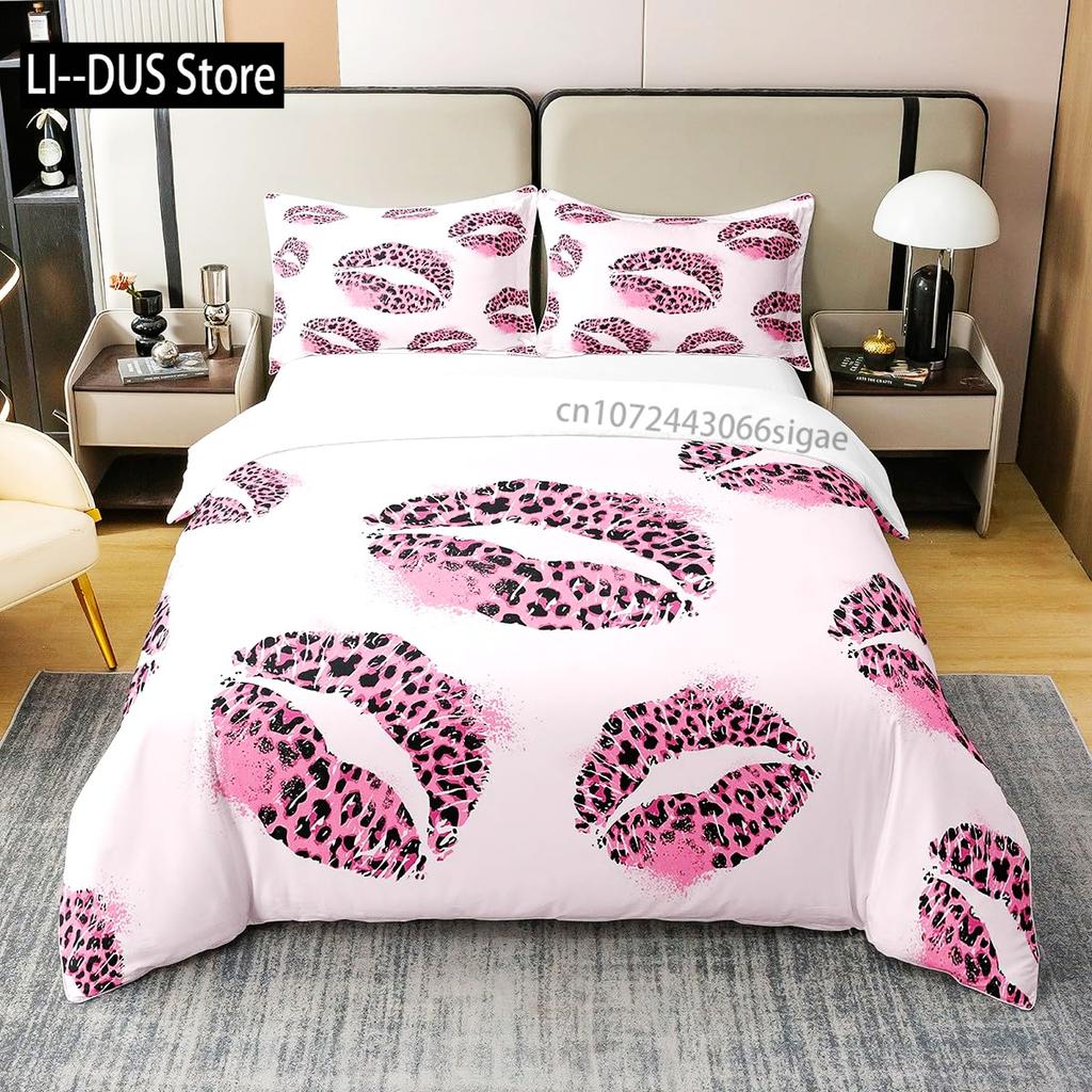 Girls Kiss Duvet Cover Red Lips Bedding Set For Kids Women Home Decor Comforter Cover Twin Full Queen King Size With Pillowcase