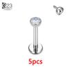 5Pcs G23 Titanium 16G CZ Tragus Eyebrow Piercing Body Jewelry Labret Lip Ring Stud Earrings Septum Nose Rings Internal Thread