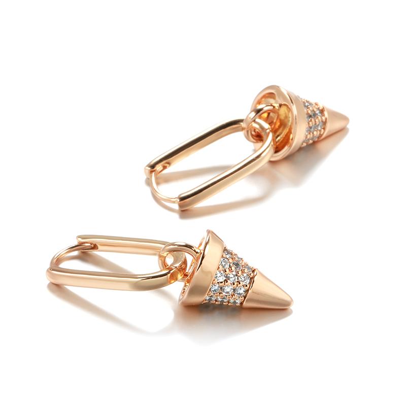 Unique Geometric Cone Drop Earrings For Women Trend  Rose Gold Color Natural Zircon Earrings Luxury Party Daily Jewelry