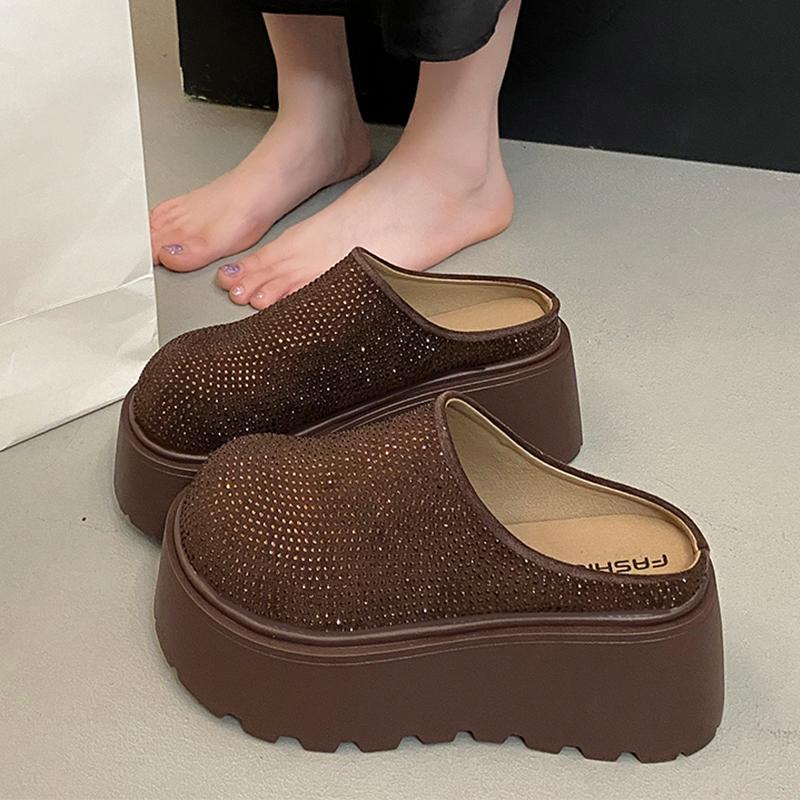 Platform Women Slippers Crystal Flats Slingback Mules Shoes Autumn Fashion Deigner Shoes 2025 Classic Casual Chaussure Femme