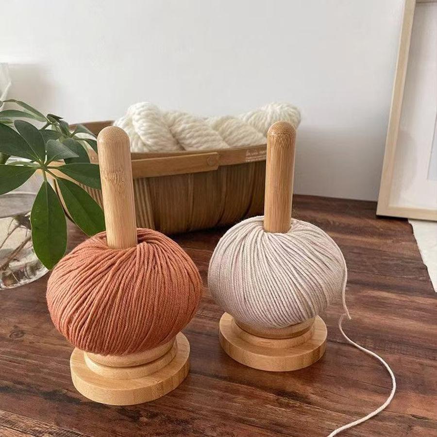 Bamboo And Wood Yarn Stand Yarn Spool Home Braided Yarn Spool Storage Stand Table Top Rotary Ball Wooden Winder