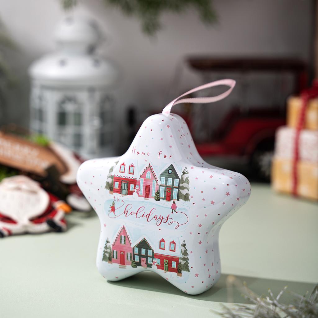 Christmas Tin Box Star Shaped Chocolate Cookies Candy Box With Hanging Rope Christmas Storage Box Ornaments Gifts