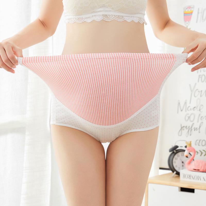 Breathable High Waist Striped Polka Dot Maternity Underwear with Adjustable Belly Support