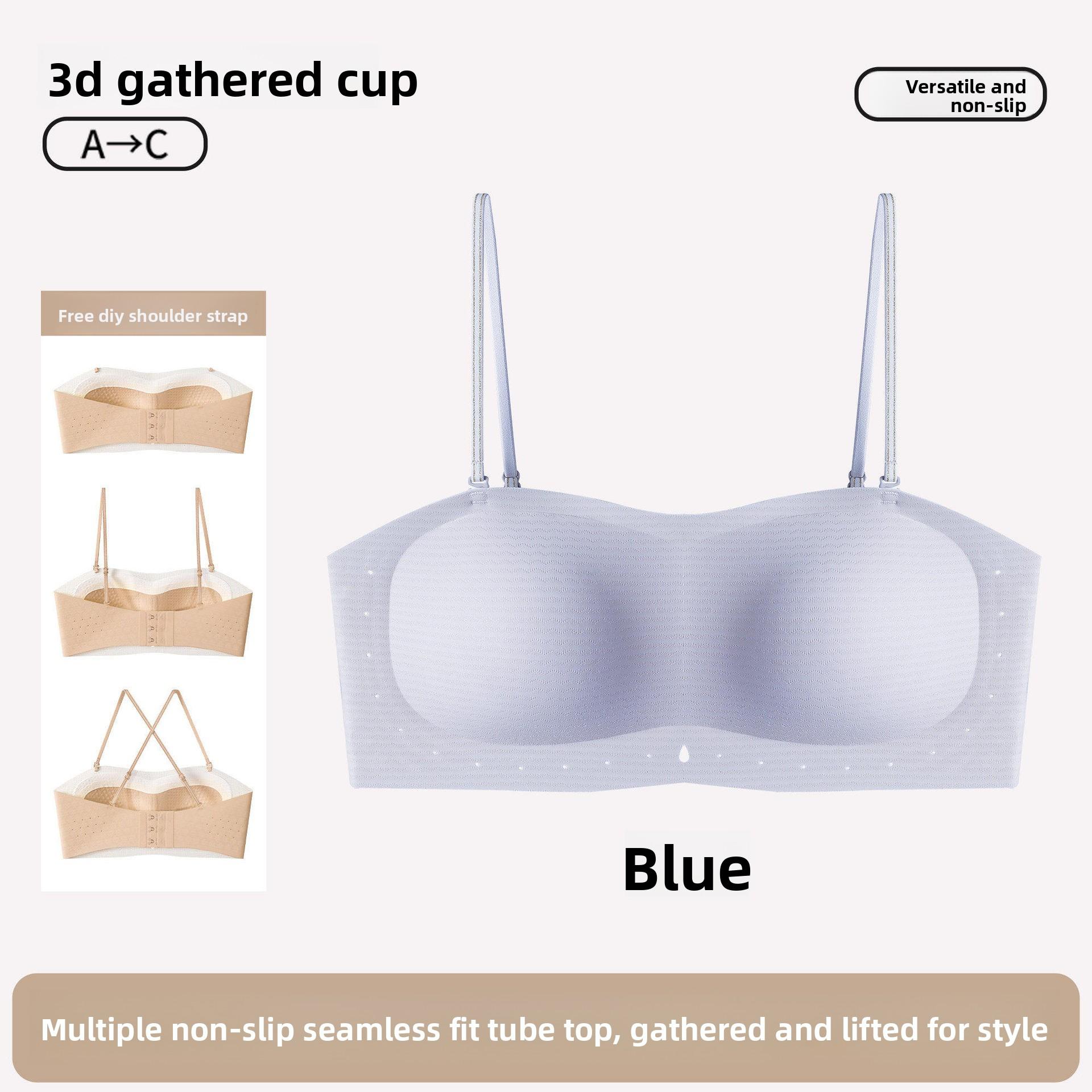 

Women s Summer Beauty Back Strapless Small Chest Gathered on The Support To Prevent Sagging No Trace Underwear 32/70ABC синий