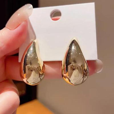 Women's High-End Retro Metal Teardrop Earrings - European & American Style, Gold Finish