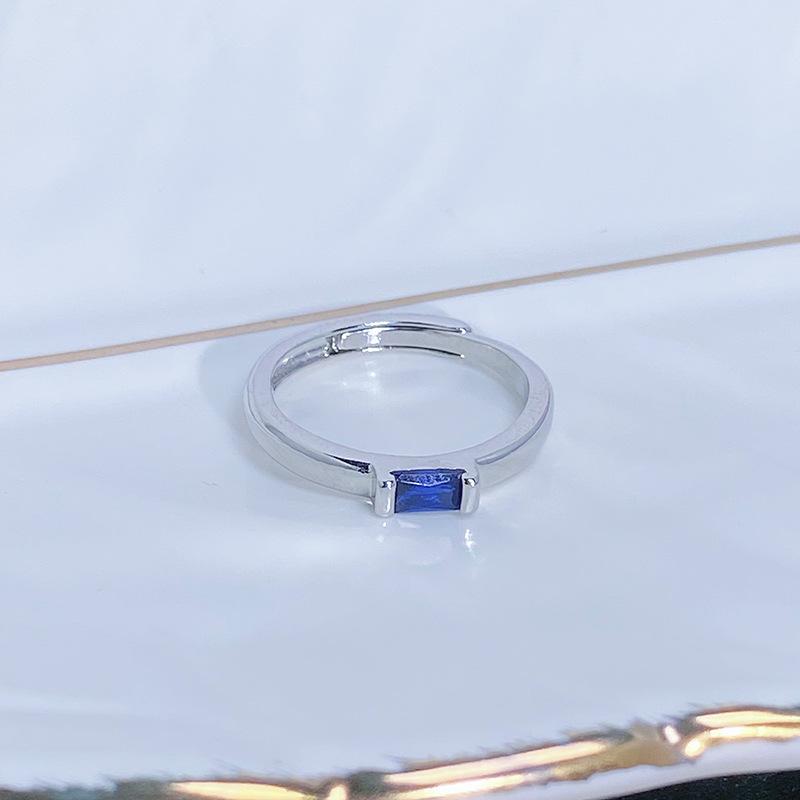 Caibao Personalized Sea Blue Micro-Inlaid Zir*****Pen Ring Female Geometric Niche Light Luxury High-End Ring Female