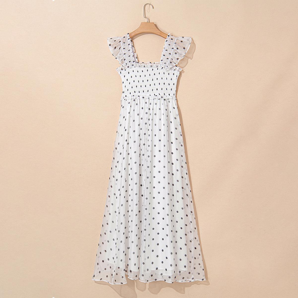 

Shiying Летнее платье в горошек, приталенное, длинное - Женская универсальная мода L белый