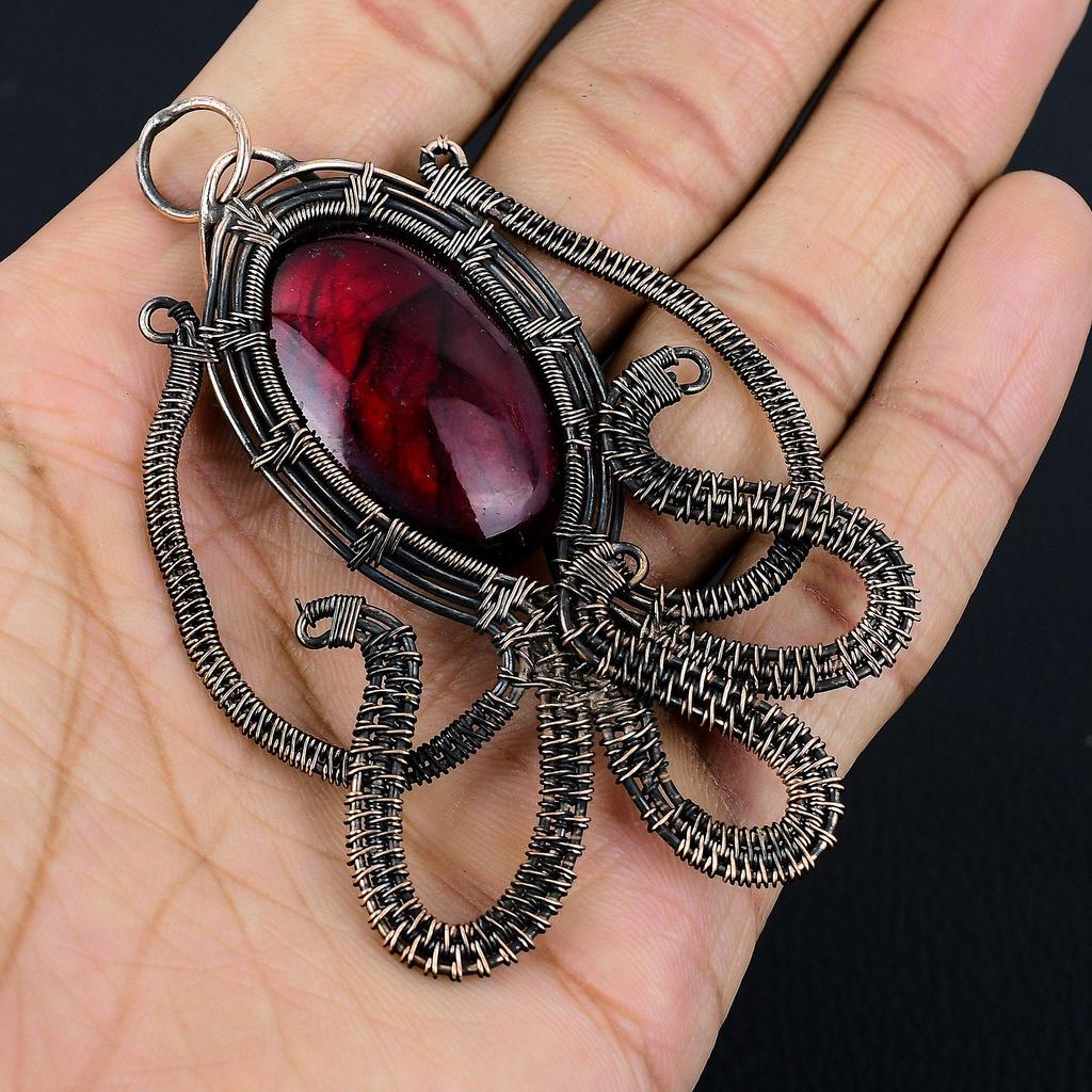 Red Flash Labradorite Pendant, 999 Copper Wire Wrapped Jewelry, Gemstone Jewelry Pendant, Handmade Wedding Gift Jewelry