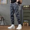 Spring Fall Men Cargo Pants Loose Drawstring Elastic Waist Multi Pockets Ankle-banded Solid Color Plus Size Sport Trousers Daily Wear Ninth Pants