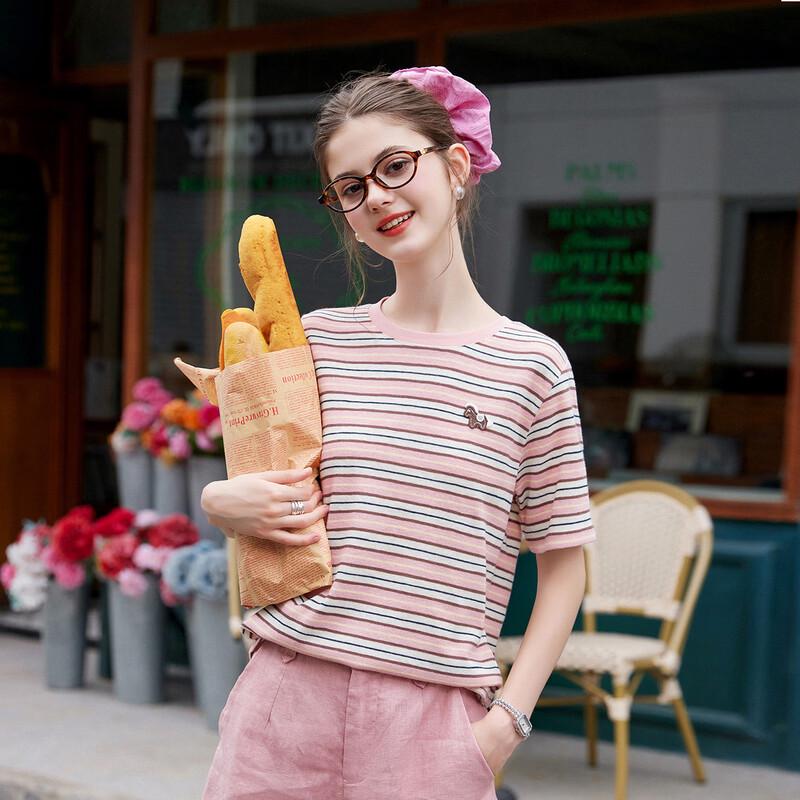 Women s Striped Knit Round Neck T-Shirt M