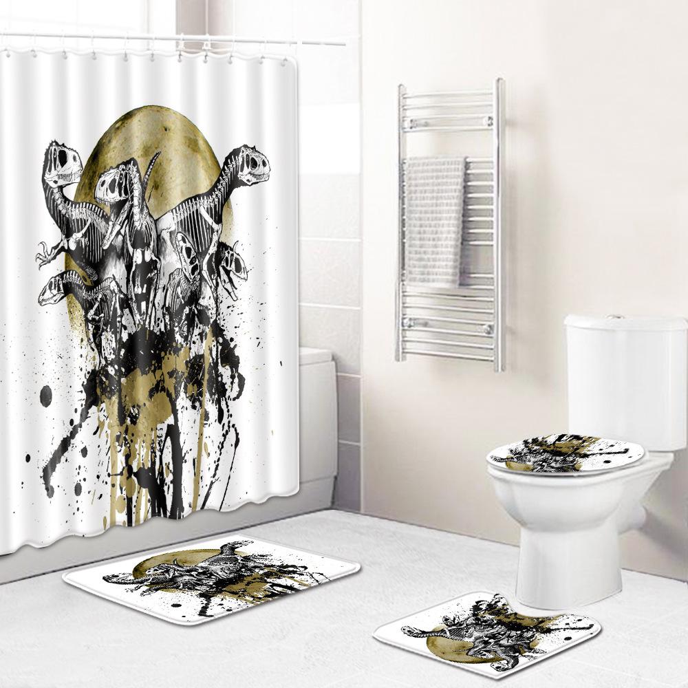 Skull Shower Curtain Floor Mat Combination Four-Piece Set Bathroom Toilet Carpet Shower Room Mat Foot Mat