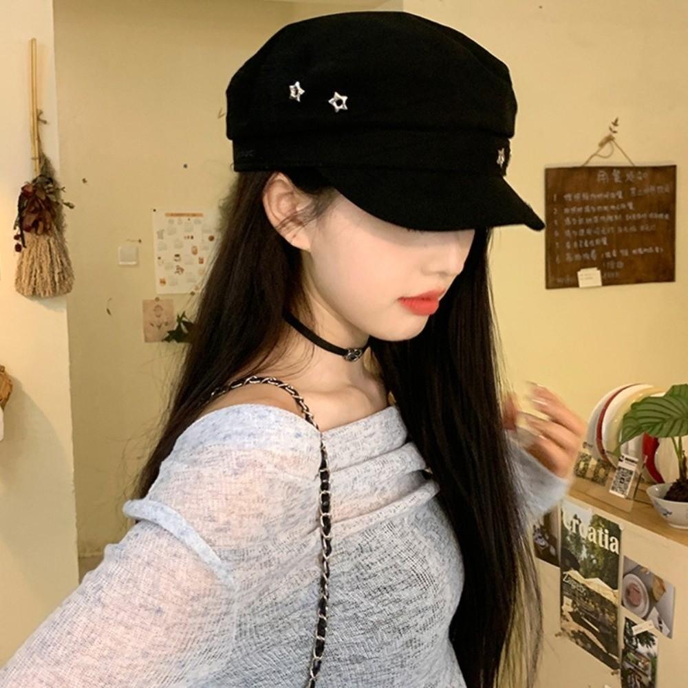 Flat Top Octagonal Cap Vintage Newsboy Hats Casual Star Hole Berets  Girls