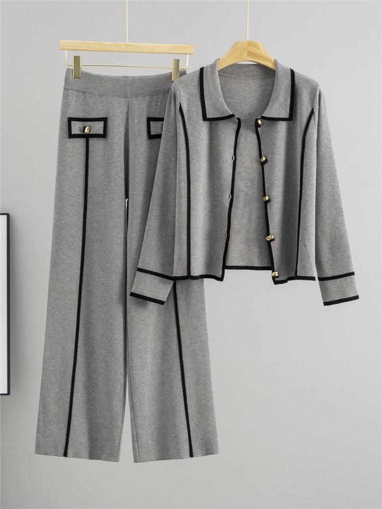 European-American High-End Fashion Knitted Sweater Cardigan & Wide-Leg Pants Set for Women - Fall/Winter Collection
