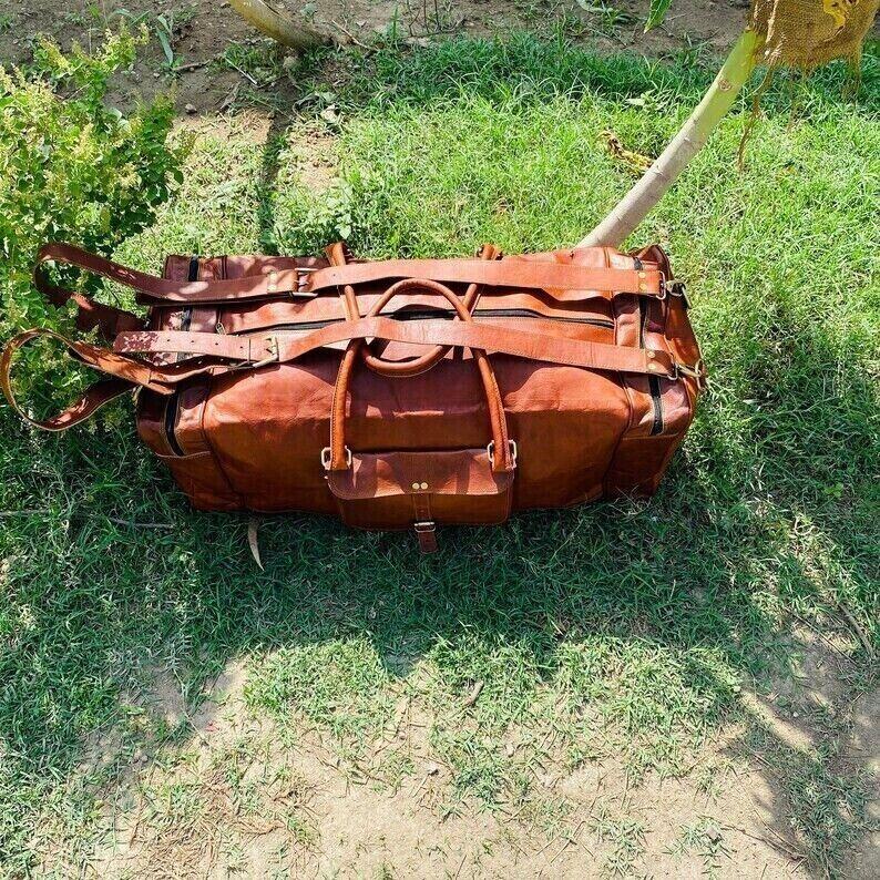 Men's Gym Goat Leather Luggage Travel Genuine Vintage Duffle Bag