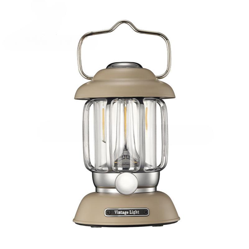 Outdoor Camping Lantern Retro Camping Lamp Multifunctional Warm Light Tent Light Rechargeable Portable Camp Light