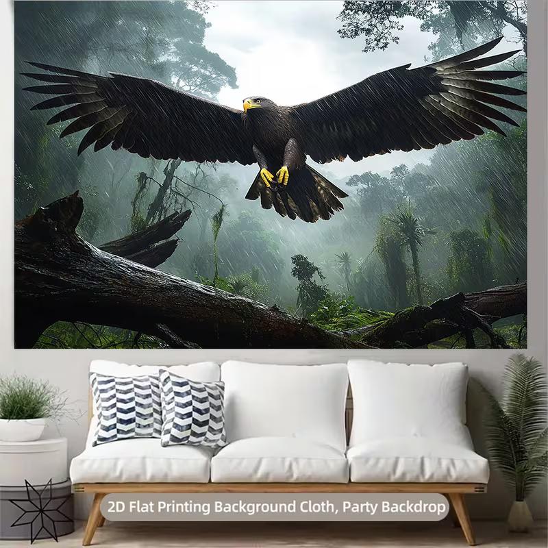 2D Rainforest Eagle Backdrop, Large Eagle Flying in the Rain Jungle Photo Background 47.2x31.5inch/120*80cm