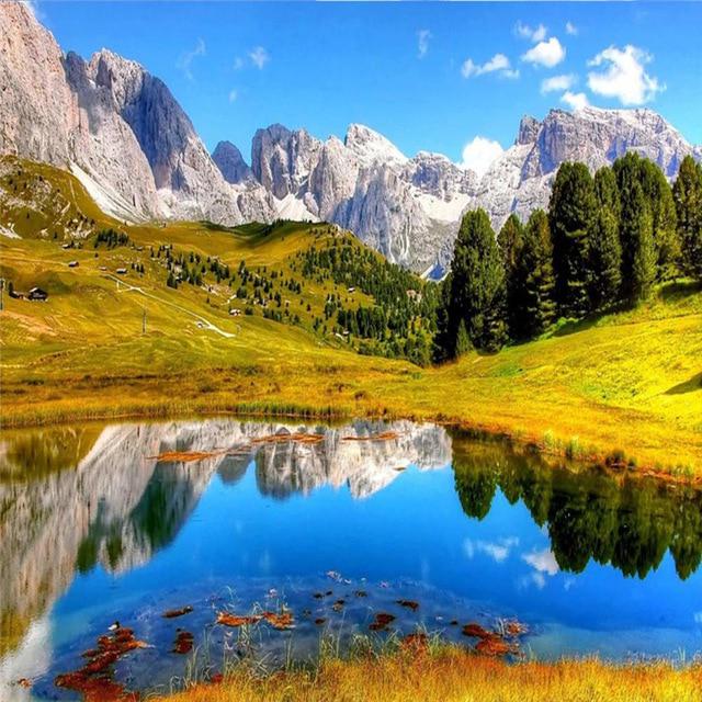 Pictură cu diamant 5D DIY, cerc complet, peisaj, arbore, reflecție, broderie, pictură cu punct de cruce