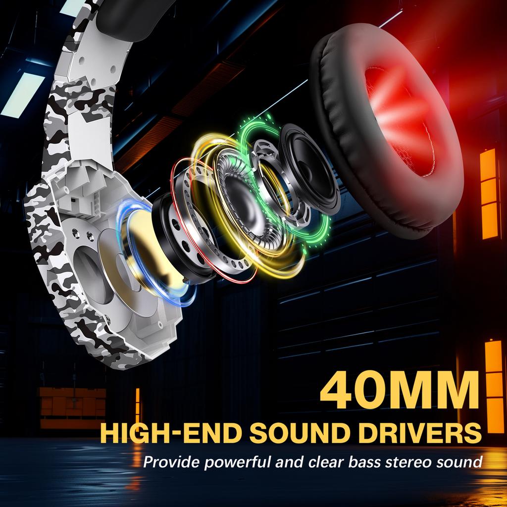 3,5-mm-Gaming-Headset mit geräuschisolierendem Mikrofon, Over-Ear-Gaming-Headset mit LED-Beleuchtung, Lautstärkeregler, Stummschalttaste