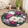 Vintage Peony Floral Round Rug Non-Slip Machine Washable Floor Mat 2D Flat Soft Area Rug for Bedroom Home Decor Gift