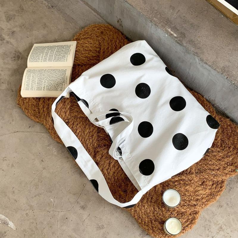 Summer Women's Bag Polka Dot Original Design Canvas Bag Women Lazy Wind Trend Large Capacity Tote Bag Women