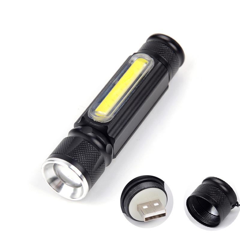 Portable  + COB LED Tactical Flashlight, 3 Modes Zoomable Torch Lamp, USB Rechargeable Flash Work Light With Tail Magnet