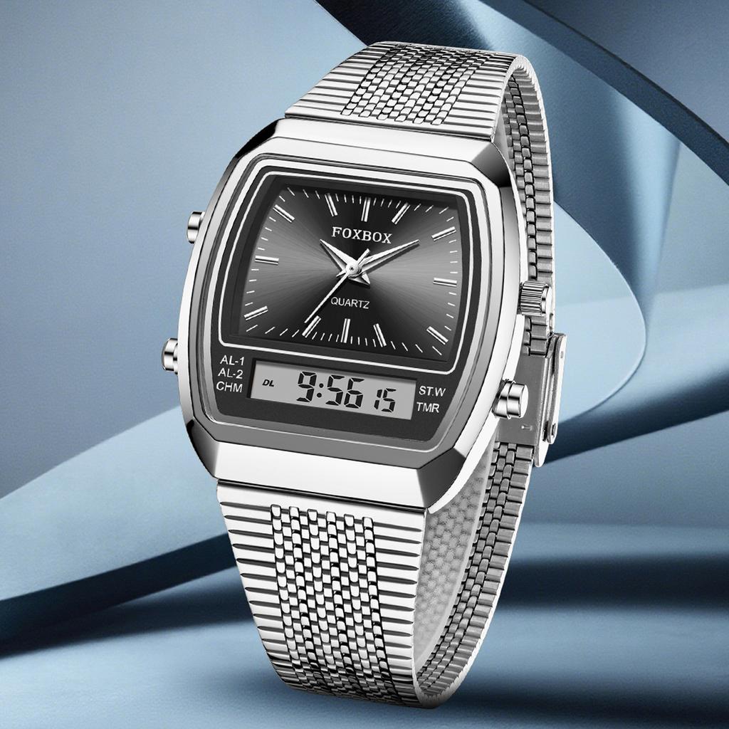 FOXBOX Mens Watch Luxury Sports Fashion Digital Men's Watches Waterproof Luminous Steel Quartz Wristwatches Reloj Hombre