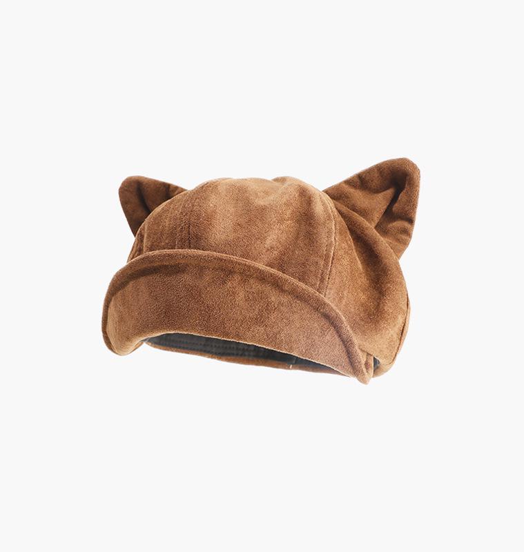 Autumn/Winter Japanese Cute Bear Ears Suede Octagonal Painter Hat - Women's Simple, Versatile & Face-Flattering Design