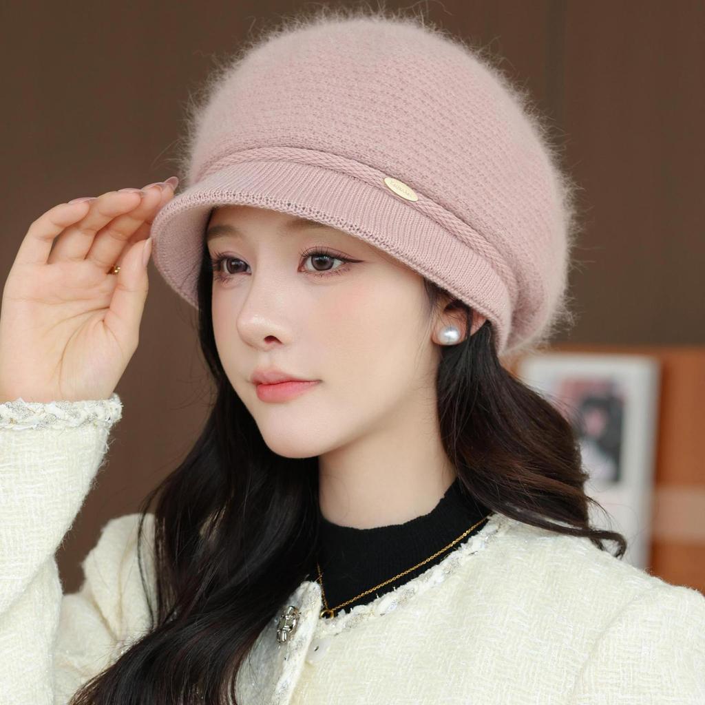 New Middle aged and Elderly Ladies Rabbit Fur Knitted Basin Hat Autumn and Winter Outdoor Cycling Warm Woolen Hat for The Elderly