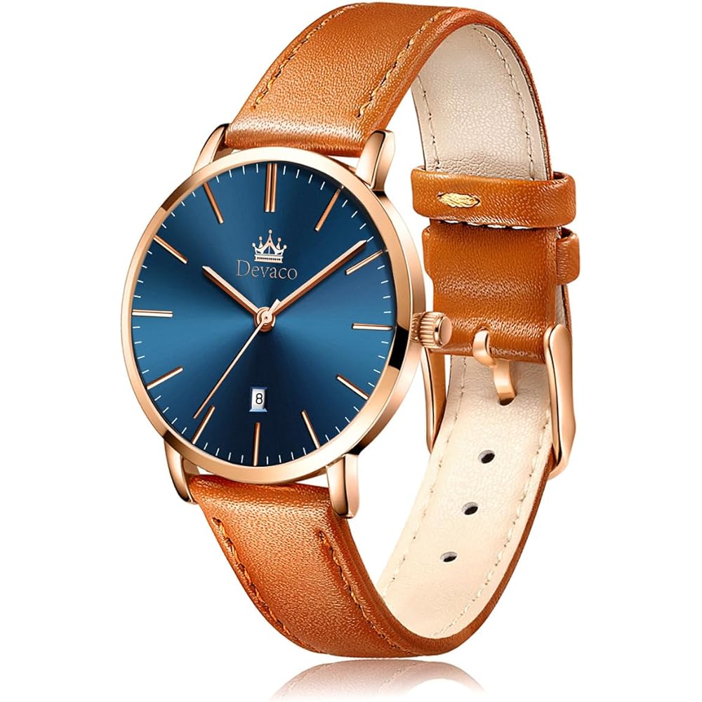 Trbrand Women s Analog Watch Blue Waterproof Slim Leather Band Simple Dial Fashion Timepiece for Ladies