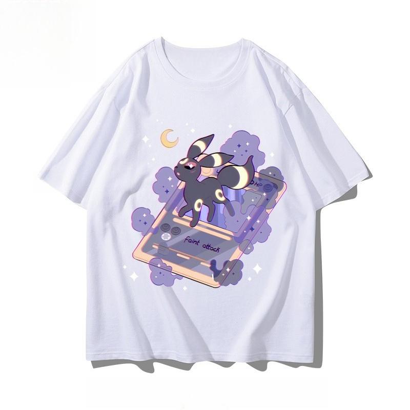 Pokémon Umbreon Handheld Game T-shirt for Men and Women Summer New Japanese Harajuku Loose Casual Comfortable Short-sleeved Top