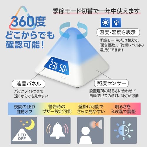 Plus Thermo-Hygrometer, Anti-Dryness Measure, Humidity Meter with LED Temperature and Humidity Alarm, Color Notifications, 4-Level Warning (Summer/Win