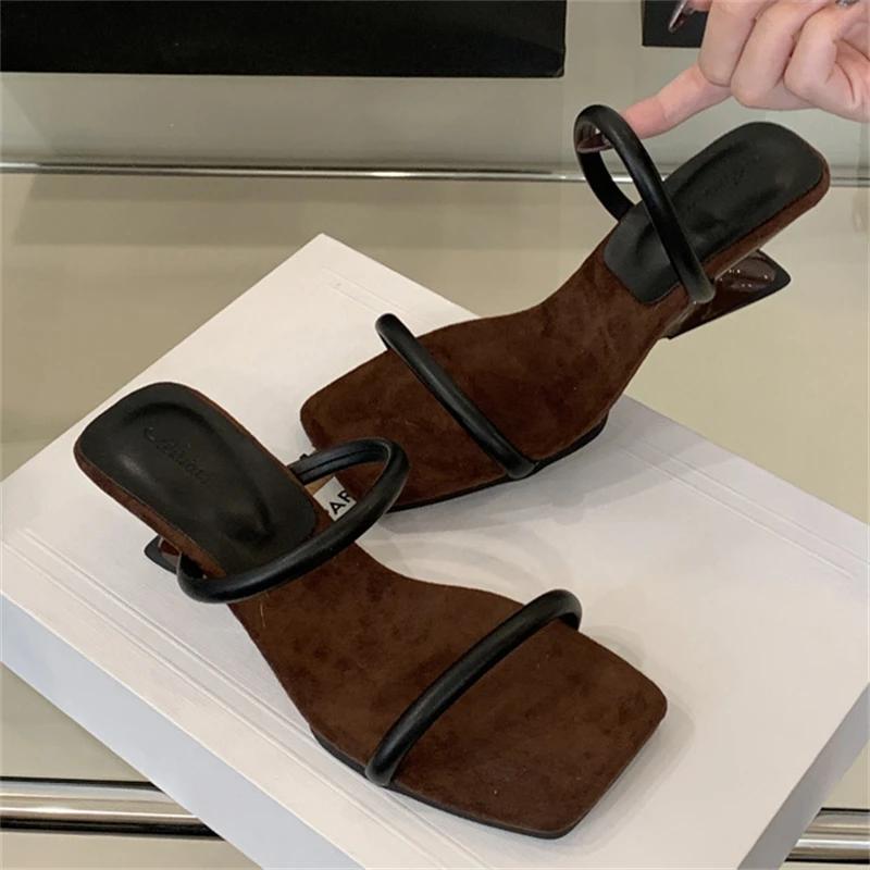 Eilyken Summer Square Toe Woman Slippers Pumps Design Narrow Band Strange Low Heels Female Shoes Zapatos De Mujer