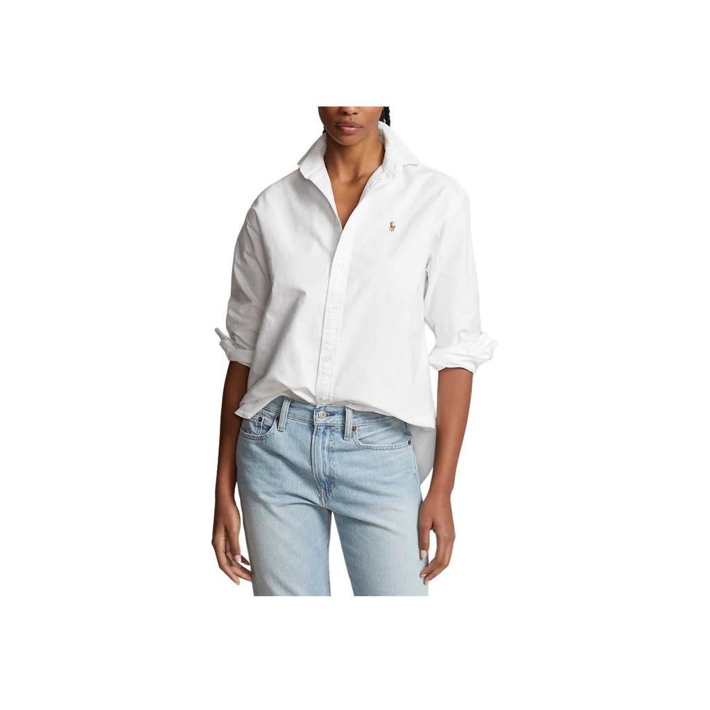 Polo Ralph Lauren Ss24 Solid Color Logo Embroidered Single-Breasted Loose Long Sleeve Shirt Women Shirts White WMPOSHTNDO20657-100